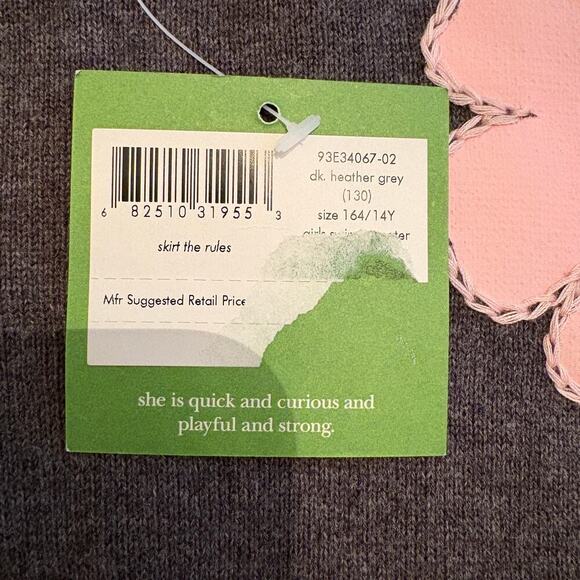 Kate Spade Girls Sz 14y sweater Cotton embroidered flowers sequins pink grey NWT - Picture 5 of 11